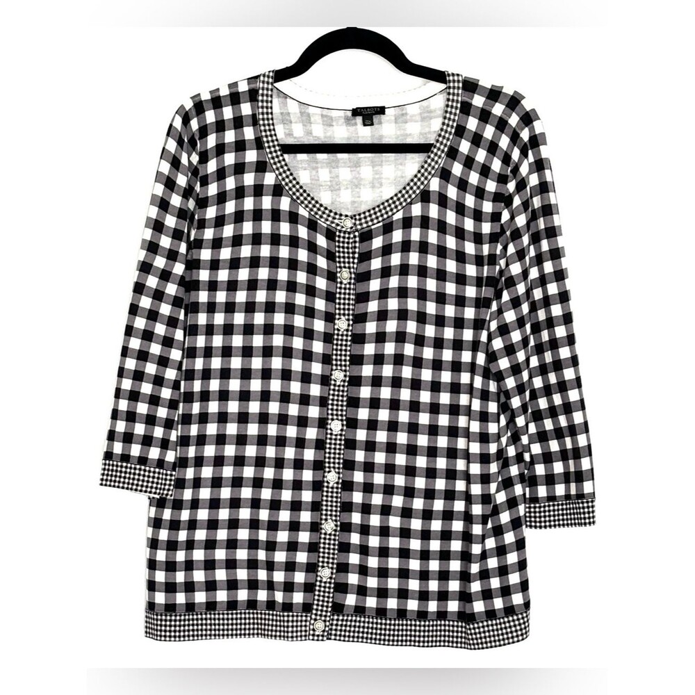 Talbots Charming Cardigan Three-Quarter Sleeve Mixed Gingham Size 1XP